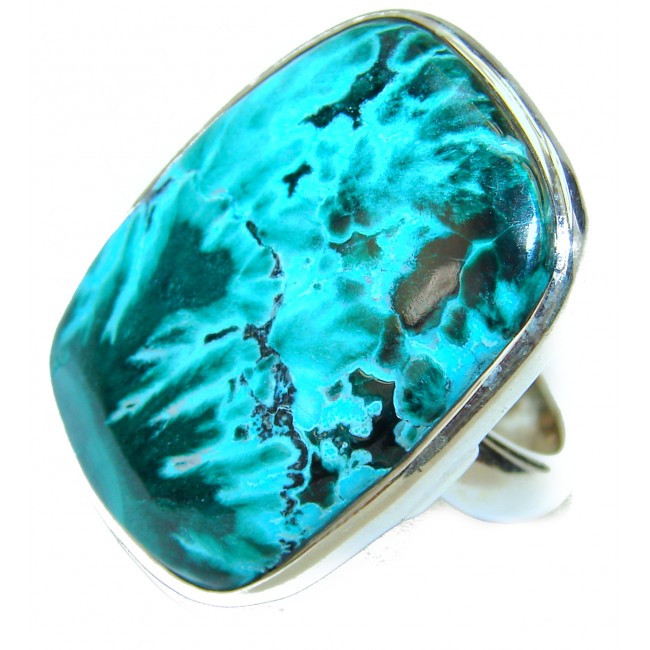Large Authentic Chrysocolla .925 Sterling Silver handcrafted ring size 7