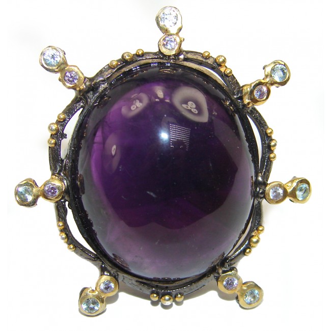 Purple Beauty authentic LARGE Amethyst black rhodium over .925 Sterling Silver Ring size 9