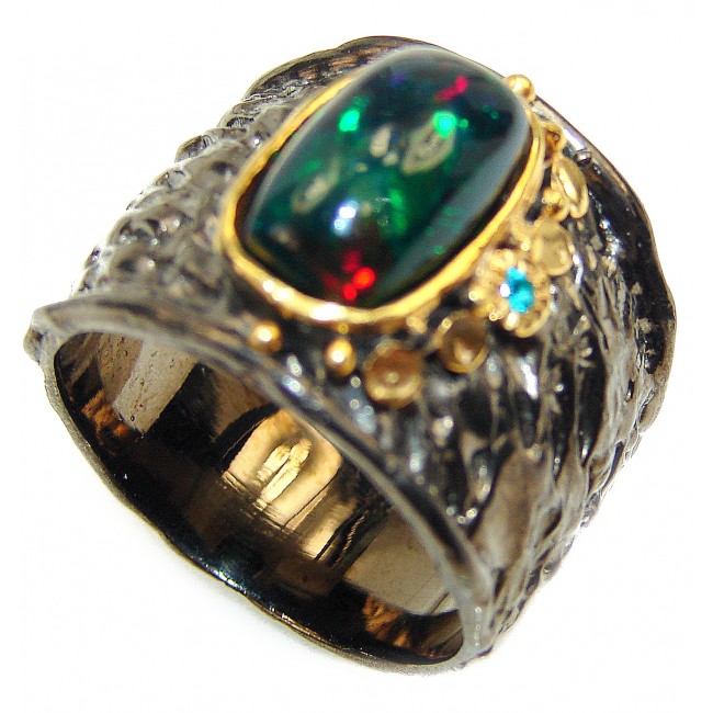 Genuine Black Opal black rhodium over .925 Sterling Silver handmade Ring size 7 3/4