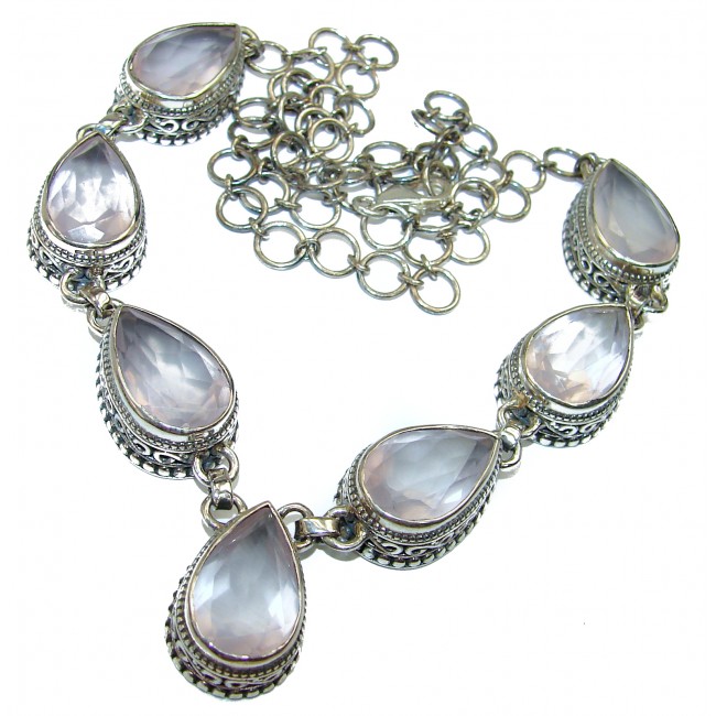 Large Master Piece genuine 95.5 ctw Rose Quartz .925 Sterling Silver brilliantly handcrafted necklace