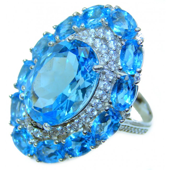 Truly Spectacular Swiss Blue Topaz .925 Sterling Silver handmade Ring size 7 1/4