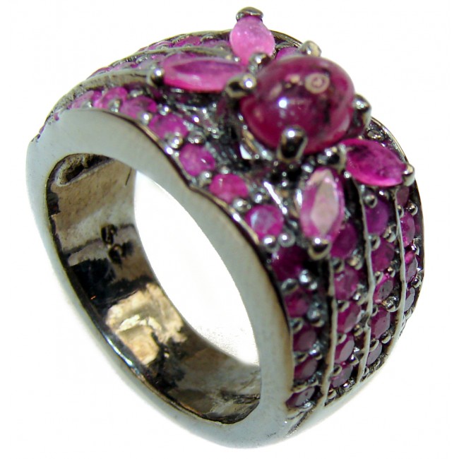 Genuine Ruby black rhodium over .925 Sterling Silver handcrafted Ring size 7 3/4