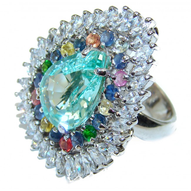 Royal Design design 14.2 carat Natural Apatite .925 Sterling Silver handmade ring s. 6 1/2