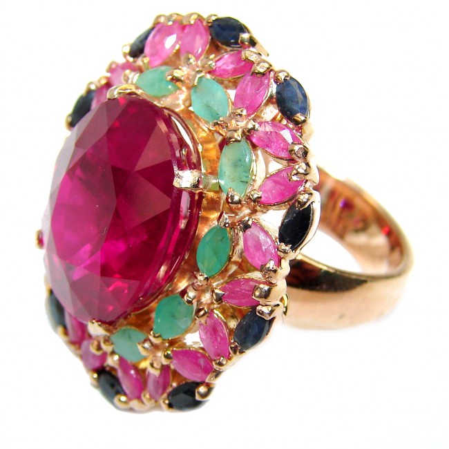 Excellent quality 25.8 carat unique Kasmir Ruby 18K Gold over .925 Sterling Silver handcrafted Ring size 6 1/4