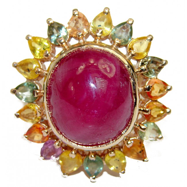 Excellent quality 24.6 carat unique Kasmir Ruby 18K Gold over .925 Sterling Silver handcrafted Ring size 7 1/2