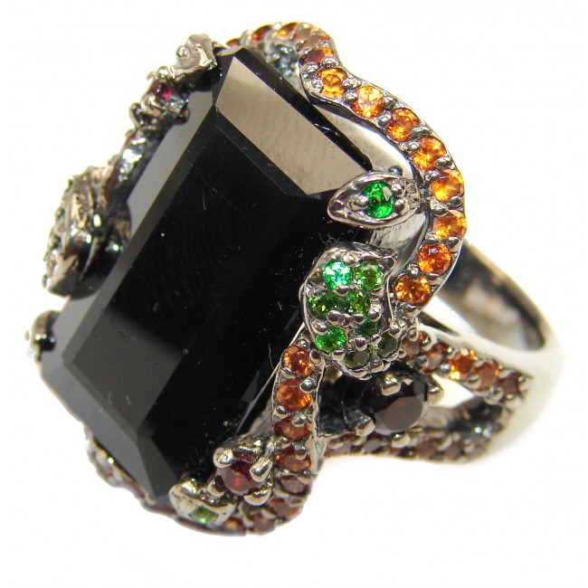 Majestic Authentic Onyx black rhodium over .925 Sterling Silver handmade Ring s. 8 3/4