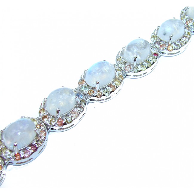 White Galaxy Fire Moonstone Sapphire .925 Sterling Silver handmade Bracelet