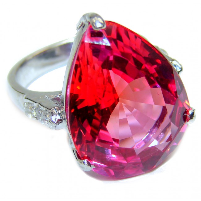 Incredible authentic Red Topaz .925 Sterling Silver handmade large Ring size 7 1/4