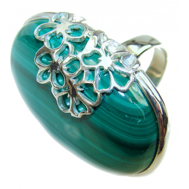 Huge Green Beauty Malachite .925 Sterling Silver handcrafted ring size 5 3/4