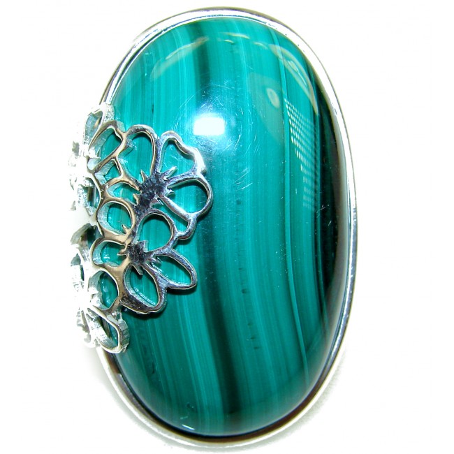 Huge Green Beauty Malachite .925 Sterling Silver handcrafted ring size 5 3/4