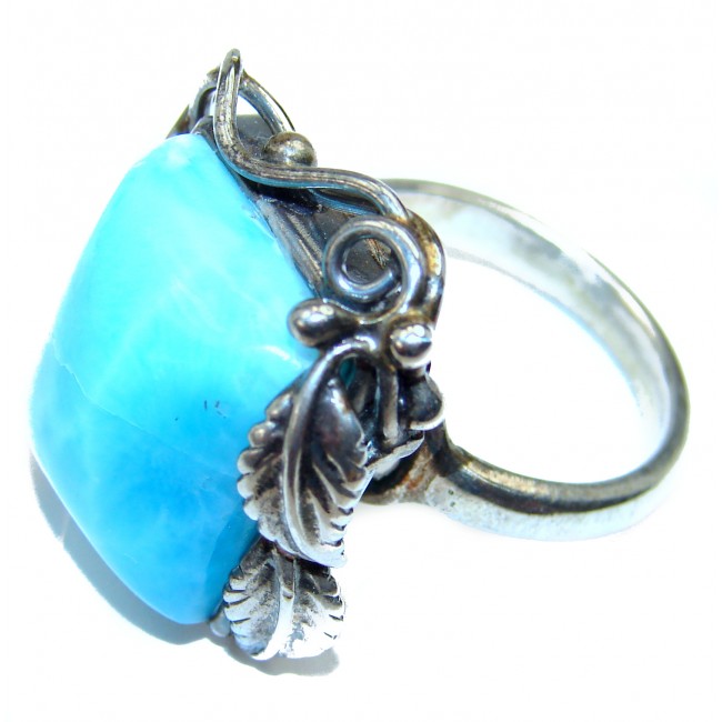 12.5 carat Larimar .925 Sterling Silver handcrafted Ring s. 8 1/4