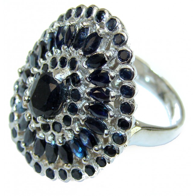 Incredible 20.85 carat authentic Sapphire black rhodium over .925 Sterling Silver handmade large Ring size 9
