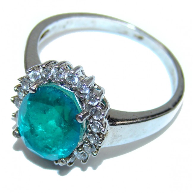 Spectacular Emerald .925 Sterling Silver handmade ring s. 7 1/4