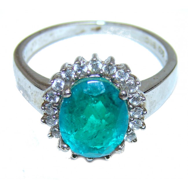 Spectacular Emerald .925 Sterling Silver handmade ring s. 7 1/4