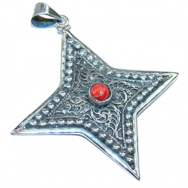 Go West Turquoise Coral .925 Sterling Silver pendant