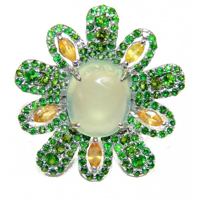Natural Prehnite yellow Sapphire .925 Sterling Silver handmade ring s. 7 1/2