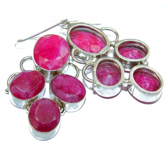 Spectacular natural Ruby .925 Sterling Silver handcrafted HUGE earrings