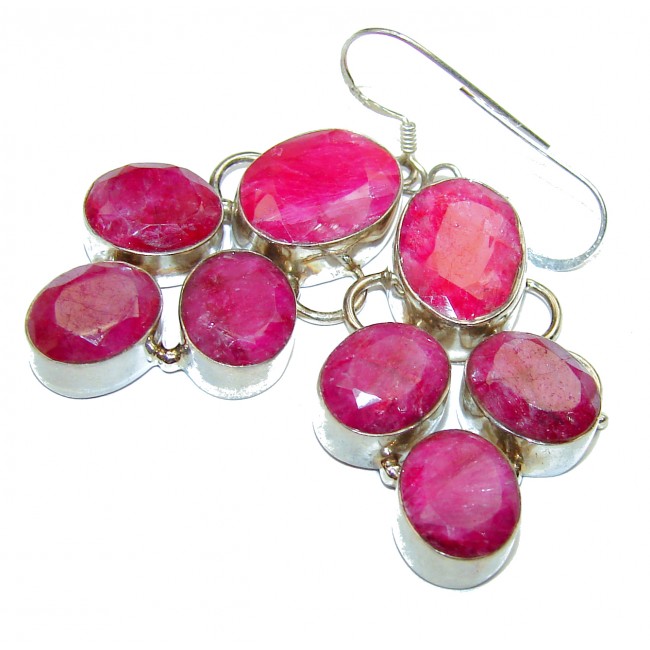 Spectacular natural Ruby .925 Sterling Silver handcrafted HUGE earrings