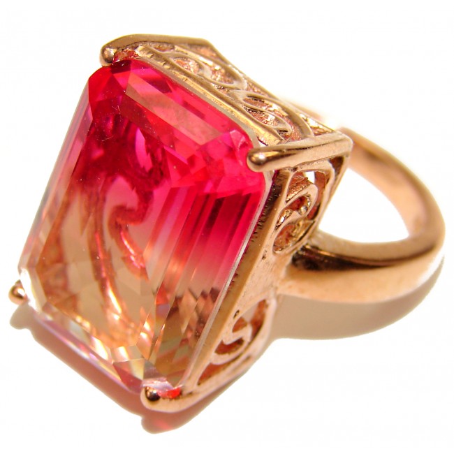 Fancy Pink Tourmaline 14K Rose Gold over .925 Sterling Silver handmade Ring s. 6 1/2