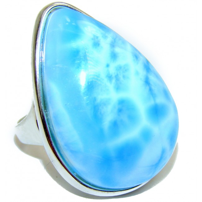 Pure Perfection 19.5 carat Larimar .925 Sterling Silver handcrafted Ring s. 8