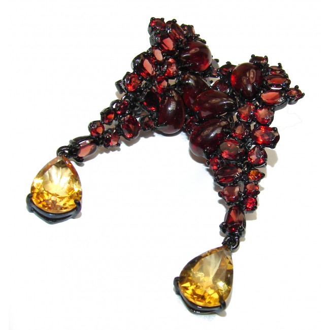 Scarlet Starlight Authentic Garnet Black rhodium over .925 Sterling Silver handcrafted earrings