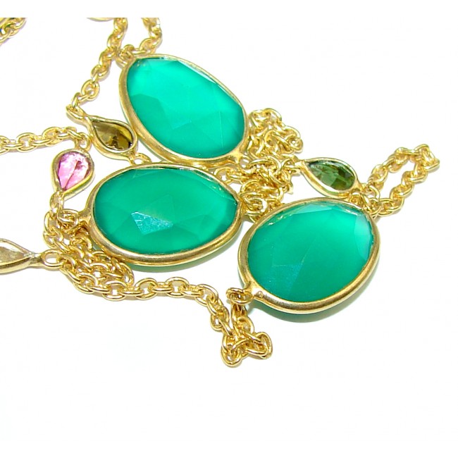 Long 24 inches genuine Jade Tourmaline 14K Gold over .925 Sterling Silver handcrafted Necklace