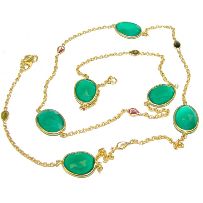 Long 24 inches genuine Jade Tourmaline 14K Gold over .925 Sterling Silver handcrafted Necklace