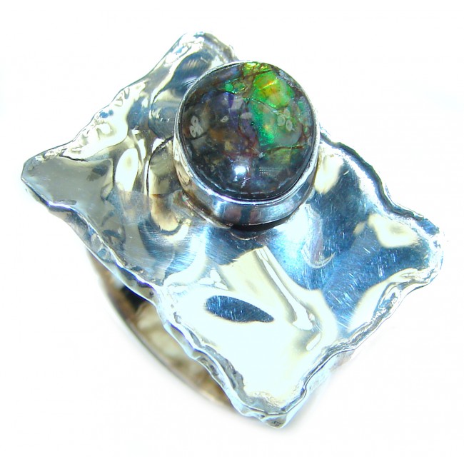 Pure Energy Genuine Canadian Ammolite .925 Sterling Silver handmade ring size 7 1/2