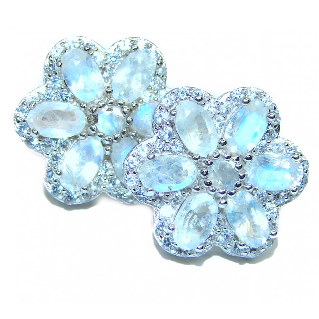 Genuine Fire Moonstone & Diamonds .925 Sterling Silver handcrafted Earrings