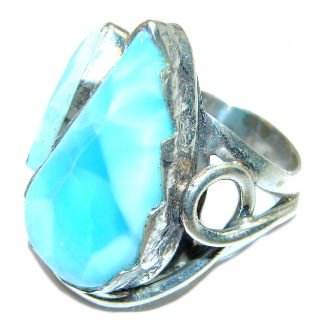 Pure Perfection 85.5 carat Larimar .925 Sterling Silver handcrafted Ring s. 7