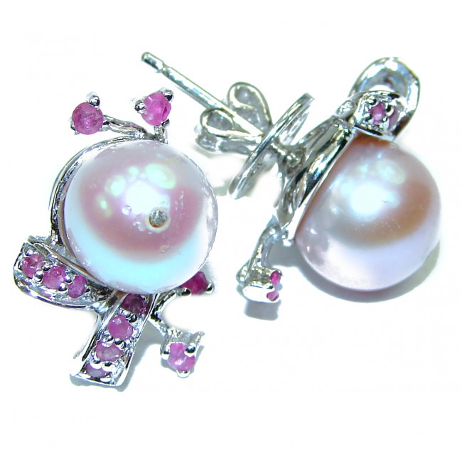Exotic Beauty Pearl Ruby .925 Sterling Silver handcrafted Earrings