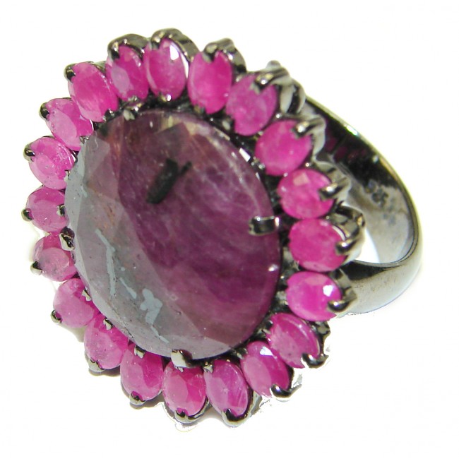HUGE BEST quality 25.8 carat unique Ruby black rhodium over .925 Sterling Silver handcrafted Ring size 9