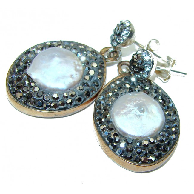 Hollywood Design Mother Of Pearl & Spinel Sterling Silver earrings