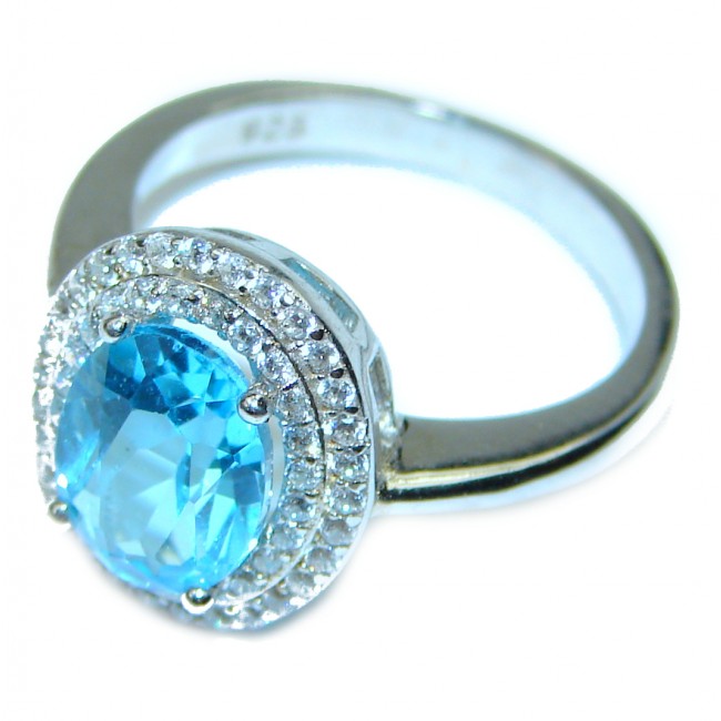 Truly Spectacular Swiss Blue Topaz .925 Sterling Silver handmade Ring size 6