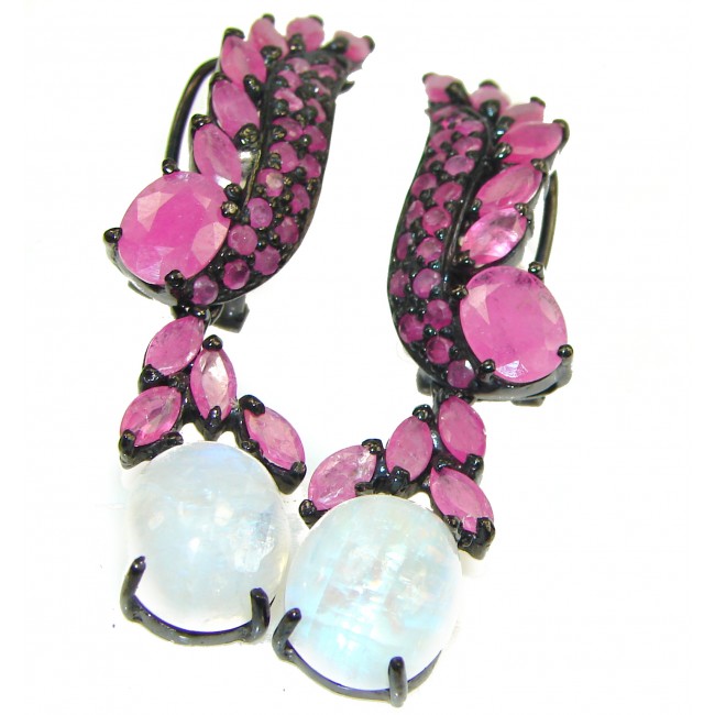 Real Beauty Spectacular quality Authentic Moonstone Ruby .925 Sterling Silver handmade earrings