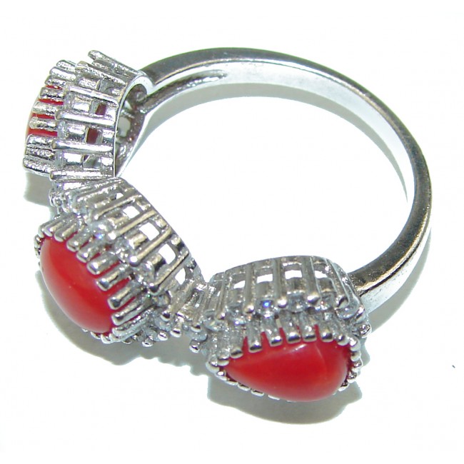Natural Fossilized Coral .925 Sterling Silver handmade ring s. 7 1/2