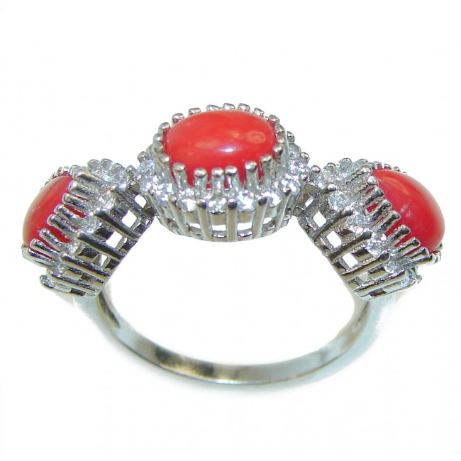 Natural Fossilized Coral .925 Sterling Silver handmade ring s. 7 1/2