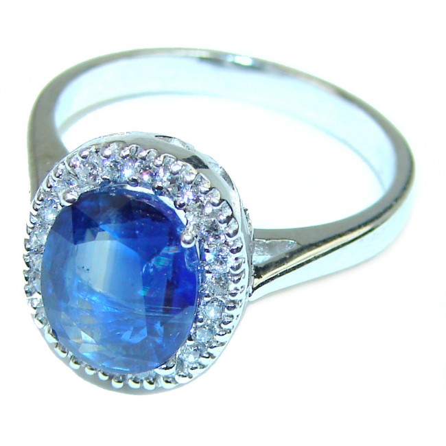 Blue Treasure 5.5 carat authentic Sapphire .925 Sterling Silver Statement Ring size 8 1/2