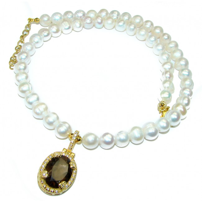 Pearl & Smoky Topaz 14K Gold over .925 Sterling Silver handmade Necklace