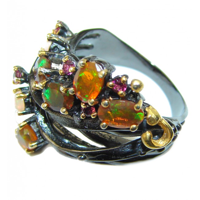 Rare Mexican Opal 14K Gold black rhodium over .925 Sterling Silver handcrafted Ring size 8 3/4