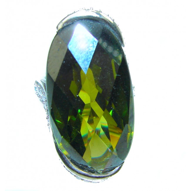 Large Best quality Green Topaz .925 Sterling Silver handcrafted Ring Size 7 1/4